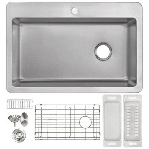 zuhnë Offset Drain Stainless Steel 33" L x 22" W Dropin Kitchen Sink